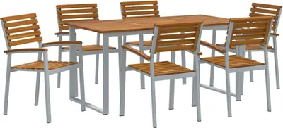 Immagine prodotto di vidaXL Set da pranzo da giardino, 7 pezzi, grigio, legno massello di acacia