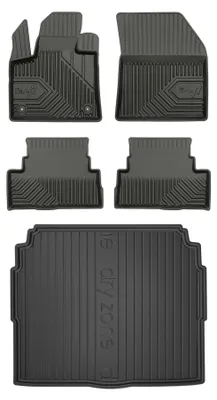 Image de Tapis en caoutchouc + bac de coffre pour Opel Grandland X 2017-2024 (SUV, plancher bas) – 5 pièces, noirs, sur mesure