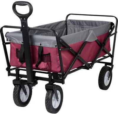Produktbild von Famanu Bollerwagen - Faltbar - Ergonomischer Handgriff - 360° drehbare Räder - Lila Grau
