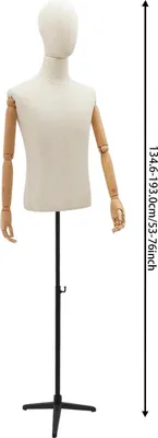 Produktbild von Herren Schaufensterpuppe Oberkörper - Mannequin Torso - Höhenverstellbar 135–193 cm - Posierbar - Größe M - Für Kleidungsgeschäfte - Schwarz