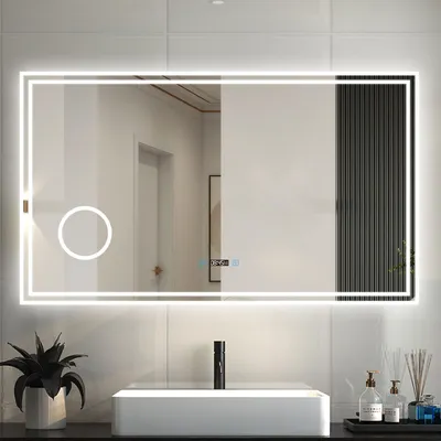 Produktbild von LED Badspiegel mit Beleuchtung 120x70cm Badezimmer Spiegel mit Uhr 3 Lichtfarbe 3-fache Vergrößerung Beschlagfrei Speicherfunktion Wandspiegel mit Touchschalter