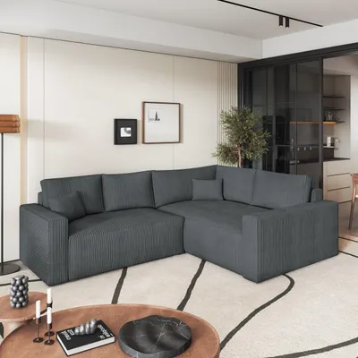 Produktbild von Masseno Ecksofa ERONIS R-S mit Schlaffunktion L-Form, Sofa mit Bettkasten, Wohnzimmersofa, Couch, Soffa, Bettsofa, Couchgarnitur- Grau, POSO 60