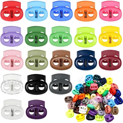 Immagine prodotto di TRANKIELO® - Fermacorda colorati, 100 pezzi - Morsetti per cordoncini con due fori, 4 mm, ideali per cordoncini e zaini