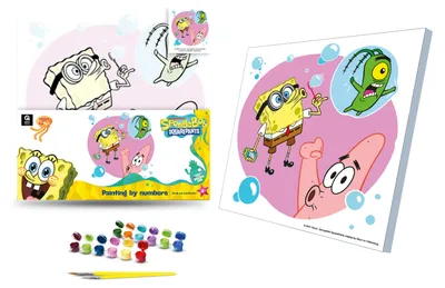 Zdjęcie produktu dla Zestaw kreatywny Obraz Malowanie po numerach 30×30 cm Sztaluga SpongeBob: Łap Pozytyw! QB913-016
