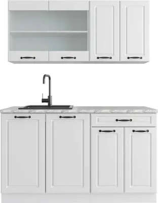 Produktbild von Singleküche Vicco R-Line Weiß Landhaus 140 cm , AP Marmor, Model 49484