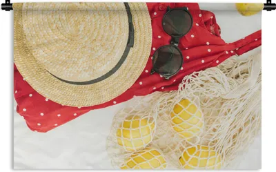 Produktbild von MuchoWow® Wandteppich Wandbehang Sommer - Sonnenbrille - Hut 150x100 cm Tapisserie Dekoration Wandtuch - Waschbar - Tapisserien - Wand-Decke