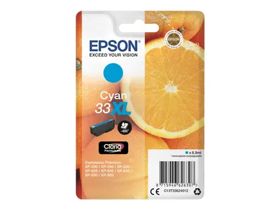 Produktbild von Epson Oranges 33XL Orange Claria Premium Single Cyan Tinte, High (L) Yield, Cyan, 8,9 ml, 1 Stück(e), 650 Seiten, Einzelpackung