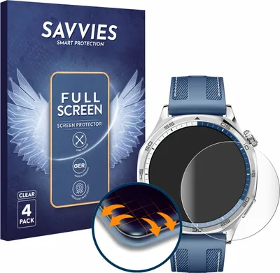 Produktbild von 4x Savvies Fullscreen Schutzfolie für Huawei Watch GT 5 / GT 5 Pro (46 mm) Displayschutz Folie Fullcover Klar Transparent