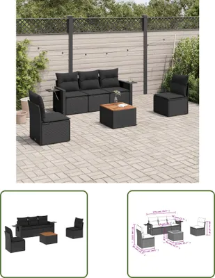 Produktbild von The Living Store 6-tlg. Garten-Sofagarnitur mit Kissen Schwarz Poly Rattan