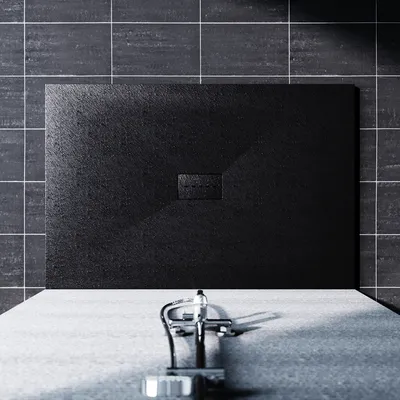 Produktbild von SUNXURY 100×140cm SMC Duschwannen Mit Ablaufgarnitur Antirutsch Rechteckig Duschtasse Schwarz