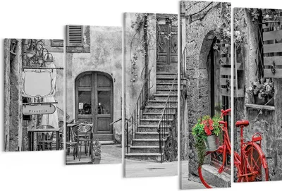 Produktbild von Bild auf Leinwand - Leinwandbild - 5 Teile - Rot Fahrrad Allee - 150x100cm - Wand Bild - Wanddeko - Wandbilder - Leinwanddruck - Bilder - Wanddekoration - Leinwand bilder - Wandbild - EG150x100-4410