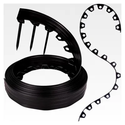 Produktbild von Flexible Rasenkante aus Kunststoff - Schwarz, 10 m, 20 Erdanker, 8 cm Höhe, wetterbeständige Rasenabgrenzung für Beete und Gärten