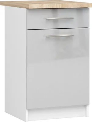 Produktbild von Küchenunterschrank – Unterschrank mit Tür und Schublade S50 1D1S – OLIWIA – Metallic Hochglanz – Hochwertige Optik für Ihre Küche mit Arbeitsplatte