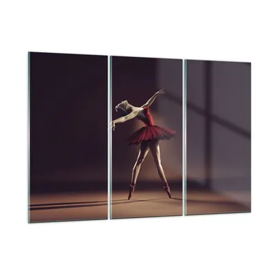Produktbild von Bilder auf glas - 3 Teile - Ballerina Rot Kleid - 165x110cm - Glasbilder - Wandbilder - Bilder - zum Aufhängen bereit - Wanddekoration aus Glas - Glas Bilder - Wandbild auf Glas - GCE165x110-4336