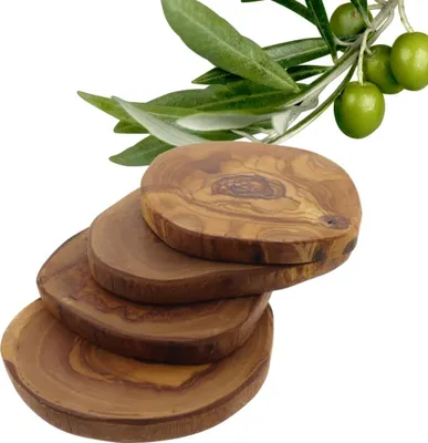 Produktbild von Hofmeister Untersetzer 4er Set aus Olivenholz Glasuntersetzer Holzscheibe