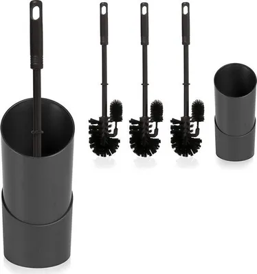 Produktbild von Hausfelder Toilettenbürste WC Basic Set - WC-Bürste schwarz mit 2 Ersatzbürsten - Toilettenbürste mit Kantenreiniger