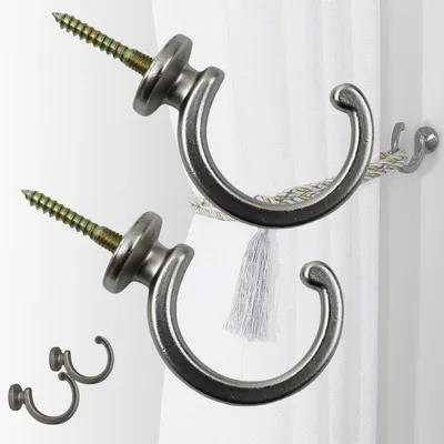 Gardinenhalter Haken 2er Set, Metall, schwarz, 7,5 cm