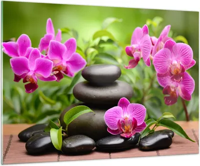 Produktbild von Bilder auf glas - Blumen Steine Bambus Dekoration - 100x70cm - Glasbilder - Wandbilder - Kunstdruck - zum Aufhängen bereit - Wanddekoration aus Glas - Glas Bilder - Wandbild auf Glas - GAA100x70-2687