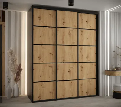 Produktbild von Kleiderschrank ASIRI 4 - 190/45 cm, schwarz / Eiche handwerklich / schwarz