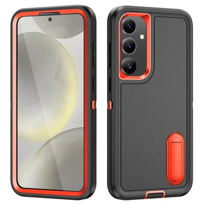 Produktbild von Hülle für Samsung Galaxy S24 Hybrid Dreilagige Robust Stoßfest Schwerlast Schutzhülle mit Ständer Schwarz Orange