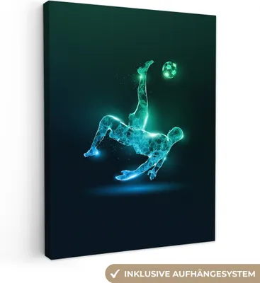 Produktbild von MuchoWow® - Leinwandbilder - Fußball - Fußballer - Junge - Schwarz, Wandbild, Wanddeko Bilder Wohnzimmer, 90x120 cm