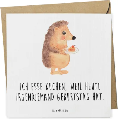 Produktbild von Mr. & Mrs. Panda Glückwunschkarte Igel Kuchenstück - Weiß - Geschenk, faltkarte, Torte, Kuchen, Backen, Grußkarte, Klappkarte, Geburtstagskuchen, doppelkarte, anlasskarte