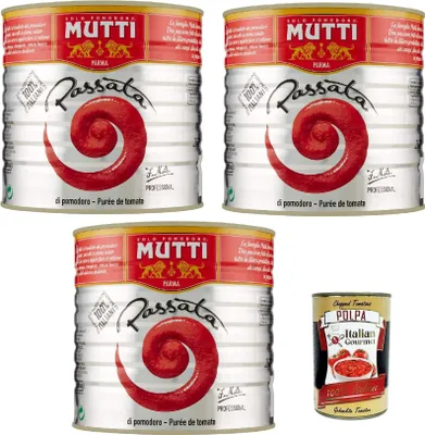 Produktbild von Mutti Passata di Pomodoro Tomatenpaste Tomaten sauce 100% Italienisch 3x 2.5 kg + Italian Gourmet polpa 400g