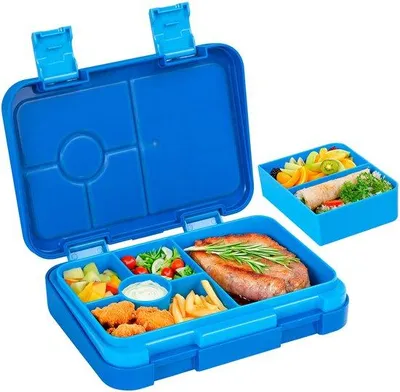 Produktbild von Schulbox für Kinder mit 6 Fächern, wasserfest, ideal für den Schulstart, leicht zu transportieren, durchschnittliche Portionengröße, geeignet für Kinder ab 3 Jahren, blau.
