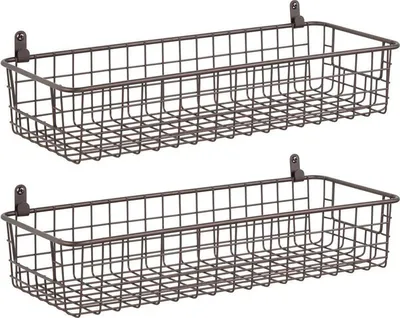 Produktbild von mDesign Wandregal Ablage Ablagekorb Aufbewahrung Organizer 2er-Set Metall Bronze