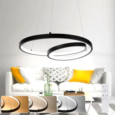 Produktbild von ZMH Pendel- & Deckenleuchte Schwarz LED Dimmbar Höhenverstellbar Fernbedienung Speicherfunktion Modern 40x40x150cm mit 40cm 23cm Ringen Eisen Kieselgel Aluminium für Esstisch Esszimmer Wohnzimmer Schlafzimmer Küche