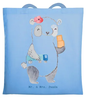Produktbild von Mr. & Mrs. Panda Tote Bag Berufskraftfahrerin Herz - Sky Blue - Geschenk, Schultasche, festival tasche, Shopping, Beutel