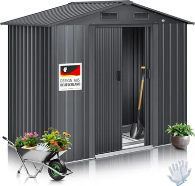 Produktbild von KESSER® XL Metall Gerätehaus 4,2m³ mit Fundament | inkl. Arbeitshandschuhe | 195x131x186cm |  2x Schiebetür & Fundament | Geräteschuppen | Gartenhaus Schrank | Satteldachdach Garten Schuppen