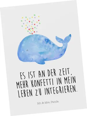 Produktbild von Mr. & Mrs. Panda Postkarte Wal Konfetti - Weiß - Geschenk, Abnehmen, Grußkarte, Ansichtskarten, Fotokarte, Ansichtskarte, Diät, Postkarten, Wale, Geburtstag, Meer