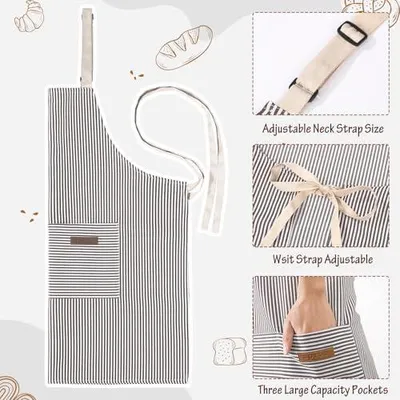 Produktbild von 2 Stück Kochschürzen für Damen und Herren, verstellbare Küchenschürzen mit Taschen aus Baumwolle