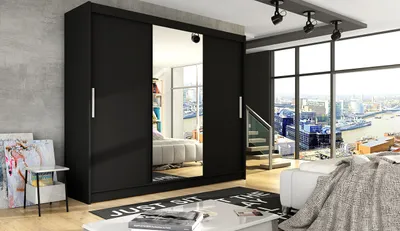 Obrázek produktu pro Prostorná šatní skříň se zrcadlem Asta - šířka 250 cm, černá