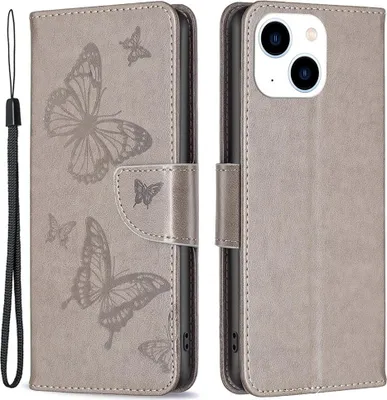 Produktbild von iPhone 14 Hülle - Coverup Schmetterlinge Klapphülle - Taupe Grau