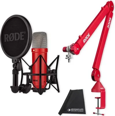 Zdjęcie produktu dla Mikrofon Rode NT1 Signature Red z ramieniem przegubowym PSA1+ czerwony i ściereczką