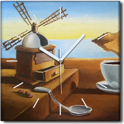 Produktbild von Coloray Uhr auf Leinwand 30x30 cm Wand Uhr Dekoration Wohnzimmer Segeltuch weiße Zeiger -Kunststrandlandschaft.