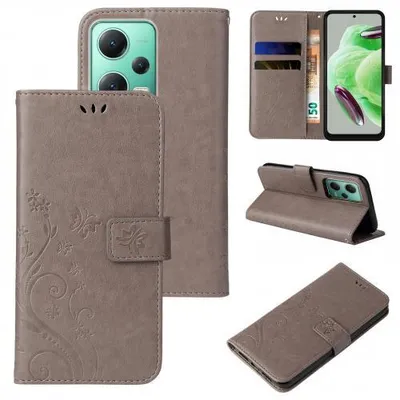 Produktbild von Kunstleder Flip-Hülle Floral für Smartphones - Farbe: Grau - Modellkompatibilität: Für Xiaomi Redmi Note 12 5G