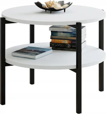 Zdjęcie produktu dla Stolik kawowy okrągły loft z półką 55x55x46 cm metalowy czarny