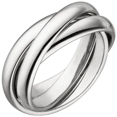 Produktbild von 3-er Ring Damenring aus 925 Silber rhodiniert glänzend 6,5mm breit Fingerring Innenumfang 58mm  Ø18.5mm