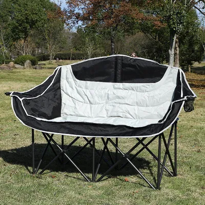 Produktbild von Outdoor Faltstuhl Doppel Campingstuhl Moon Chair Klappstuhl Metall Gepolstert Tragbar Schwarzgrau für Camping Picknick Garten Balkon