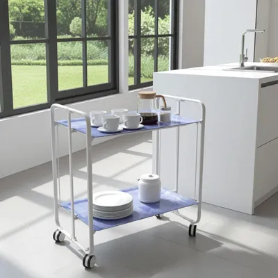 Produktbild von DON HIERRO - Klappbarer Servierwagen BAUHAUS mit Rollen – Metallgestell weiß, 2 Ebenen, 4 Positionen