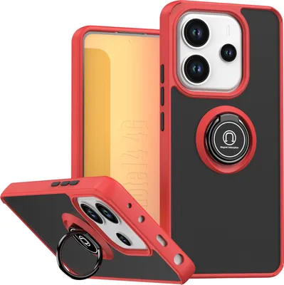 Produktbild von Hülle für Xiaomi Redmi Note 14 4G Matte Transluzent TPU Stoßfest Schutzhülle mit Ring Halter Ständer Rot