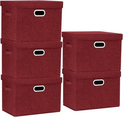 Image de Grande boîte de rangement, 44 x 30 x 29 cm, rouge, lot de 5