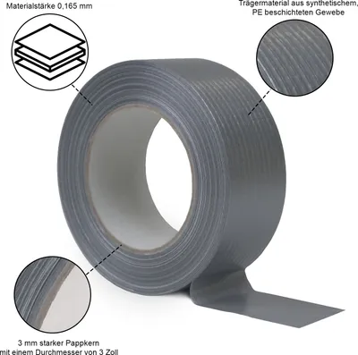Produktbild von 1 Rolle 48 mm x 50 m Panzertape Gewebeband Klebeband Steinband Tape Grau