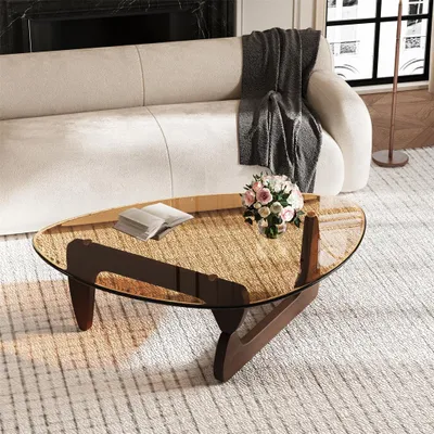 Produktbild von WISFOR Couchtisch, Wohnzimmertisch aus Glas und Holz, 110,5 x 76,5 x 42 cm