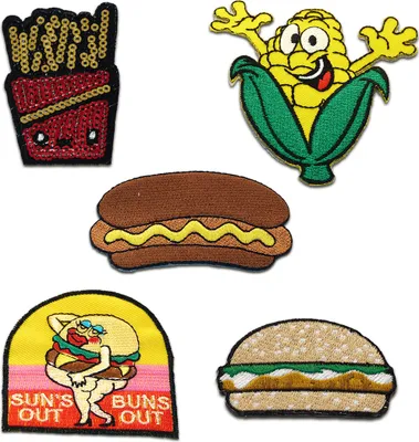 Produktbild von Aufnäher für Erwachsene - Fast Food Set 5 Stück - Aufnäher, Bügelbild, Aufbügler, Applikationen, Patches, Zum Aufbügeln