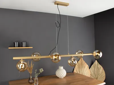 Produktbild von LED Pendelleuchte Kugellampe Glas Amber 6 flammig für Esstisch Esszimmerlampen