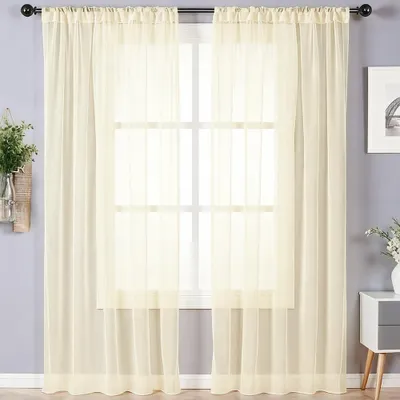 Productafbeelding van Transparante Voile Gordijnen, Set van 2, 142 x 230 cm, Beige